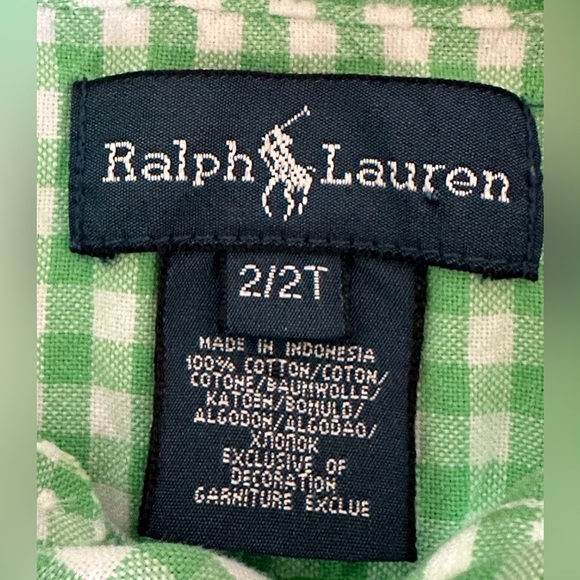 RALPH LAUREN GREEN & WHITE GINGHAM CHECK BUTTON DOWN SHIRT. Size 2T - Picture 5 of 5